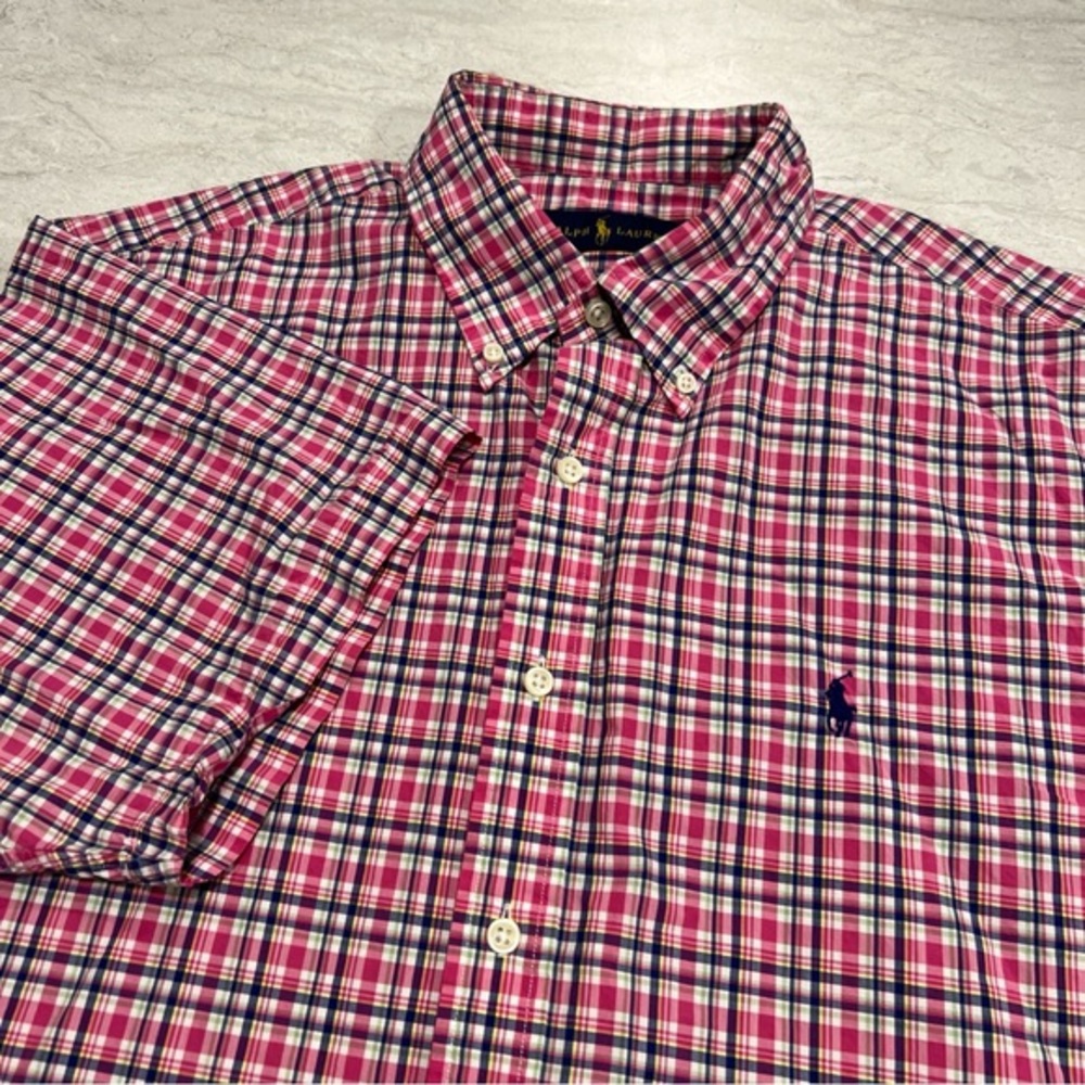Ralph Lauren Short Sleeve, Pink, Plaid - XL‎